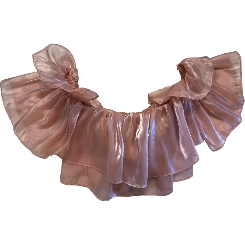 MABLE Rose Gold Organza Off Shoulder Ruffle Statement Party Festival Top 📐Small - Picture 2 of 5